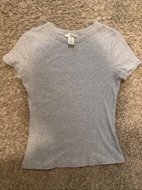 H&M Ribbed TShirt Crewneck Light Gray Medium Womens